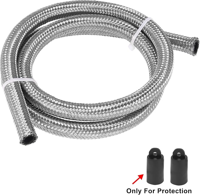 X AUTOHAUX Car Stainless Steel Braided Mesh Hose 3.3ft 3/8" AN6 Fuel Hose Oil Gas Line Silver Tone