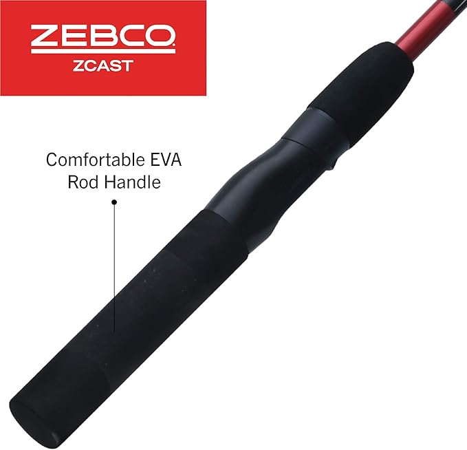 Zebco Z-Cast Spinning Fishing Rod Durable Z-Glass Fishing Pole, Comfortable EVA Rod Handle, Shock-Ring Guides, Medium Power