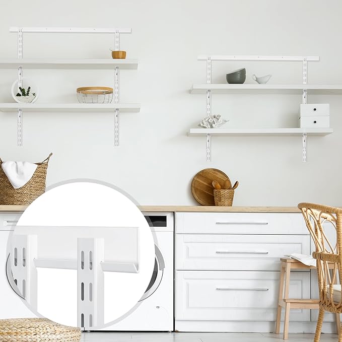 Blulu 2 Pcs 47.5 Inch Shelf Rails Bracket Dual-track Upright Wall Shelving System with 1 Pcs 40 Inch Rail Hardware White Heavy-duty Steel Wall Standard Shelf System for Home Laundry Pantry Closet