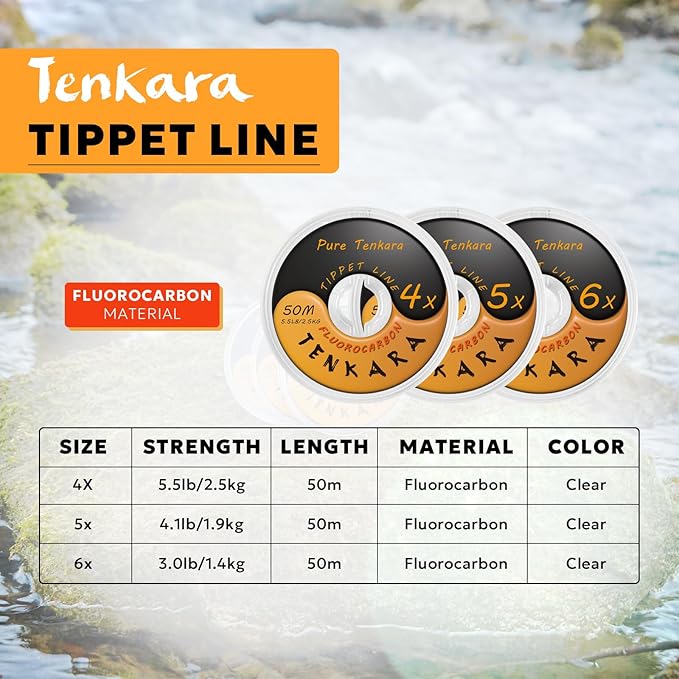 Fly Fishing Tenkara Fluorocarbon Tippet Lines, Freshwater Clear 4X 5X 6X, 50M