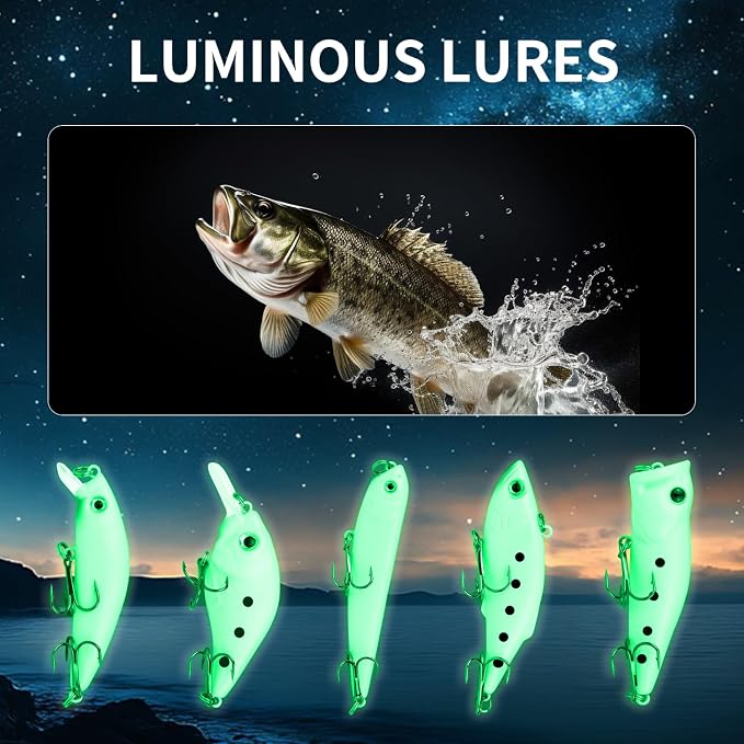 TSKS Fishing Artificial Lures Kit Mixed Including Front Diving Fin Minnow Surface Popper Crank Baits Pencil VIB with Hook and Soft Lures Accessories for Saltwater Freshwater Trout Bass Tackle Gift Set