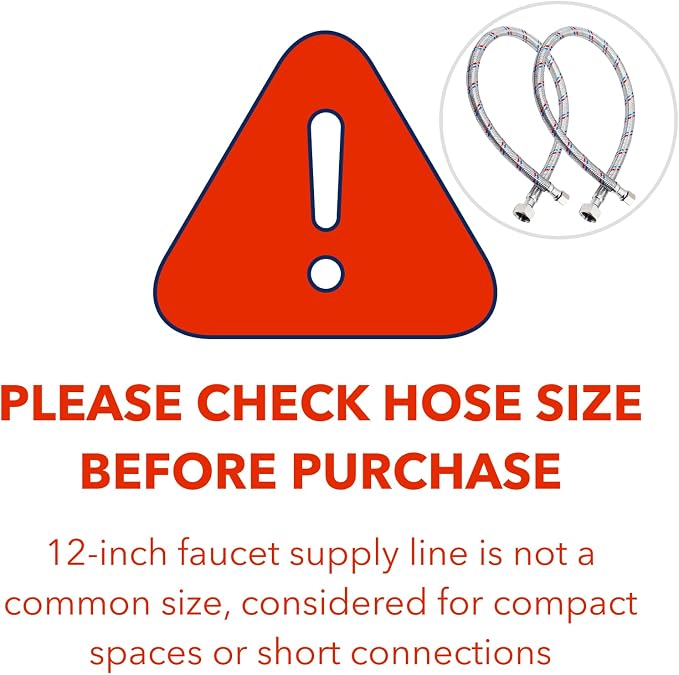 12" Faucet Hose Connector, 3/8" Comp x 1/2" FIP Braided Stainless Steel Faucet Water Supply Lines for Bathroom Kitchen Sink Faucet 2Pcs