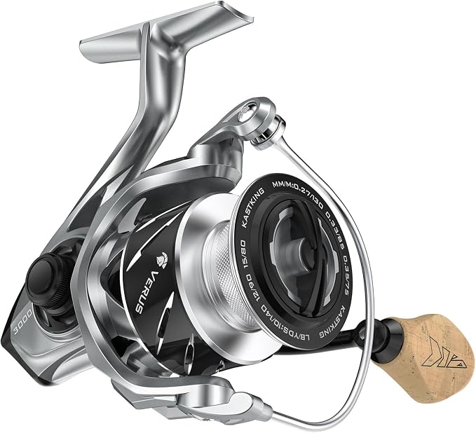 KastKing Verus Spinning Reel, Ultra-Lightweight 5oz Fishing Reel, 5.2:1/6.2:1 Gear Ratio, Aerodynamic Reel Rotor, 10+1 Stainless Steel Bearings, Lightweight Nylitech Body&Rotor, Carbon Fiber Drag