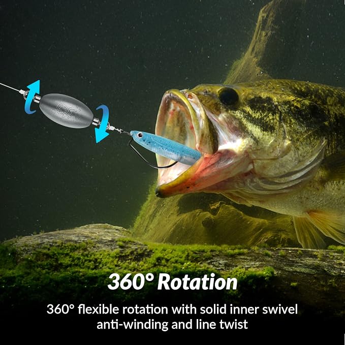THKFISH Fishing Weights Inline Weights Trolling Sinkers Swivel Weights Quick Set Up Lead Fishing Sinker with Inner Swivel