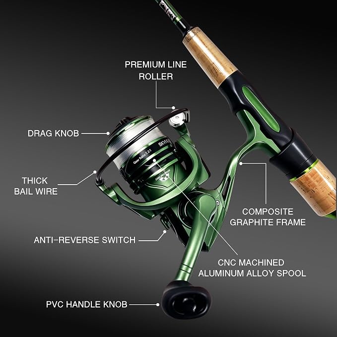 Eupheng Windshadow Ultralight Fishing Rod and Reel Combo, 2-Piece Carbon Fiber Spinning Rod & 9+1 BB Spinning Reel Combo, Sensitive Trout Crappie Fishing Set, 20LBS Drag, 6'0" / 6'6"