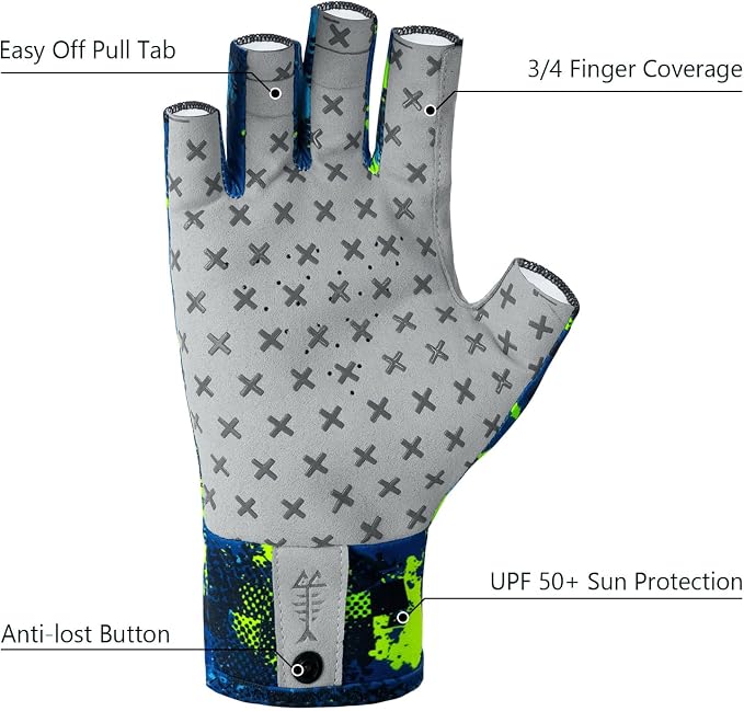 BASSDASH 3/4 Finger UPF 50+ Sun Gloves Breathable Anti-Slip Silicone Palm for Men Women Fishing Fingerless Cycling Running
