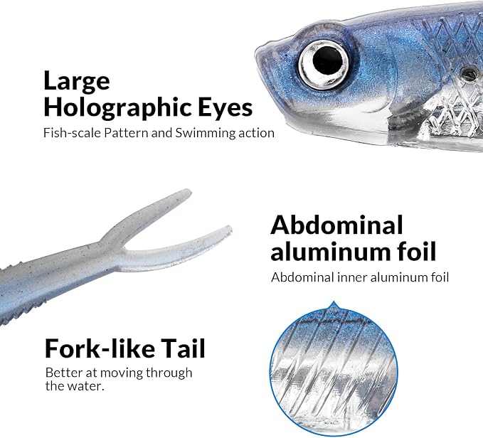 QualyQualy Soft Swimbait Fishing Lures 5PCS 6PCS Jerk Shad Minnow Drop Shot Lure Bass Bait Shad Lure Soft Jerkbait for Bass Trout Pike Walleye Crappie 2.95'' 3.93'' 4.72''