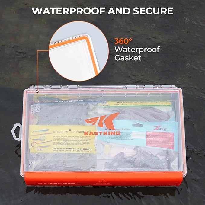 KastKing HyperSeal Waterproof Tackle Box, 3700 Deep Tackle Trays, Fishing Tackle Box Organizer With Exterior Stickers, Fishing Gear & Fishing Accessories Storage, 1 Pack No Compartment
