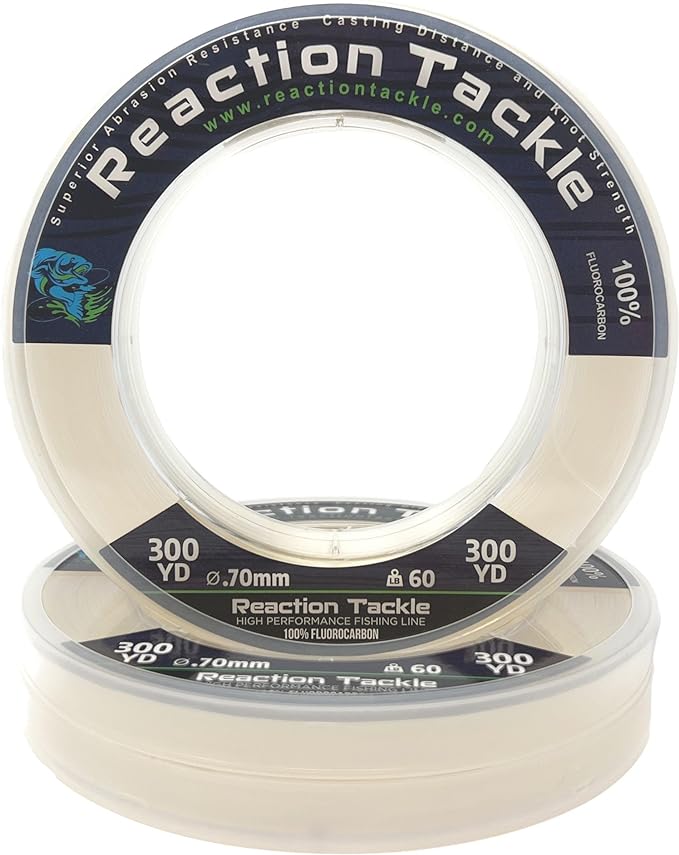 Reaction Tackle 100% Pure Fluorocarbon Fishing Line - High Strength, Abrasion-Resistant, Fast-Sinking, Virtually Invisible - Saltwater and Freshwater Leader Line