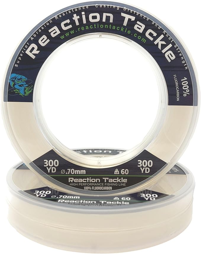 Reaction Tackle 100% Pure Fluorocarbon Fishing Line - High Strength, Abrasion-Resistant, Fast-Sinking, Virtually Invisible - Saltwater and Freshwater Leader Line