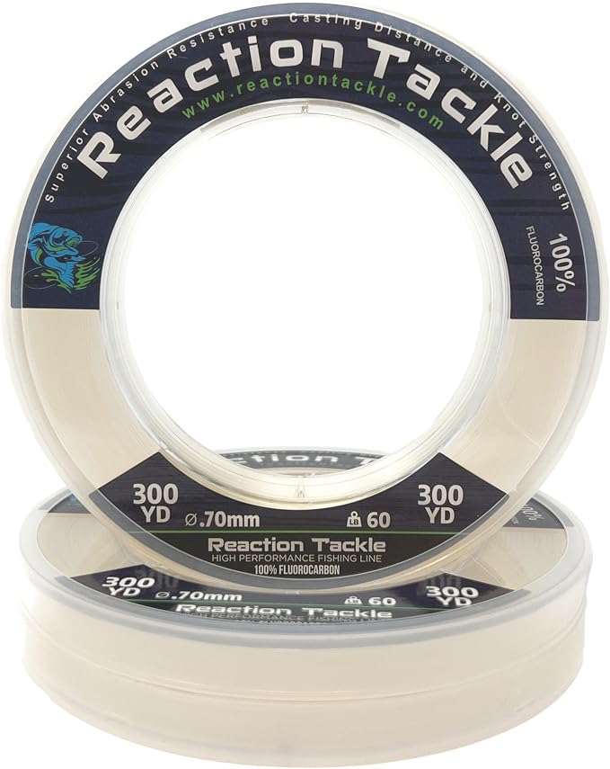 Reaction Tackle 100% Pure Fluorocarbon Fishing Line - High Strength, Abrasion-Resistant, Fast-Sinking, Virtually Invisible - Saltwater and Freshwater Leader Line
