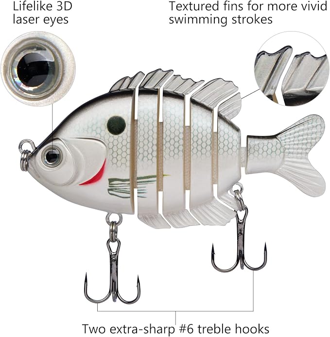 BASSDASH SwimPanfish Multi Jointed Panfish Bluegill Swimbaits Hard Topwater Bass Lures Fishing Lure Crank Saltwater 3.5in/0.85oz