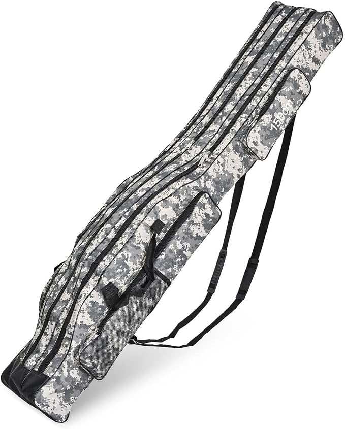 3 Layers Fishing Pole Bag,Portable 3 Layers Oxford Folding Rod Carry Case,Fishing Reel Tackle Storage Bag Case