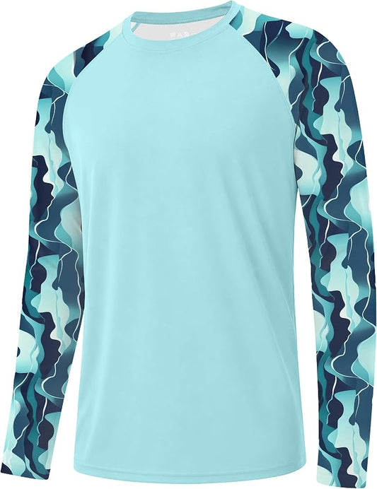 FISHEAL Men's Long Sleeve Fishing Shirts, UPF 50+ Camo Sun Protection Rash Guard, UV Shirt for Swimming Hunting Outdoor