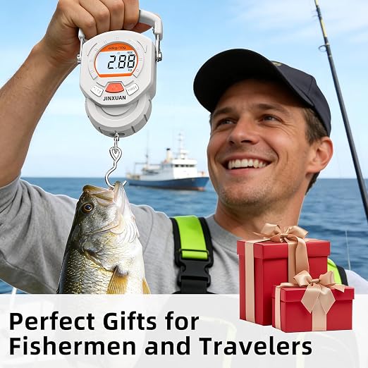 Fishing Scale Luggage Scale 132lb/60kg Digital Fish Scale, Fish Weight Scale with Backlit LCD Display, Luggage Weight Scale with 4 Units, 2 AAA Batteries, Hanging Scale for Fishermen Travelers