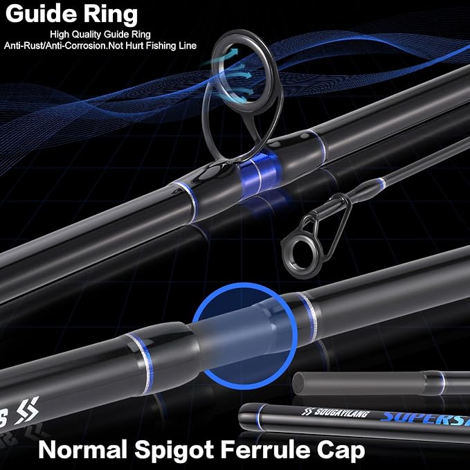 Sougayilang Surf Fishing Rod and Reel Combo, 4 Piece MH/H Saltwater Fishing Combo with 5000 Size Spinning Reel(12'/15')