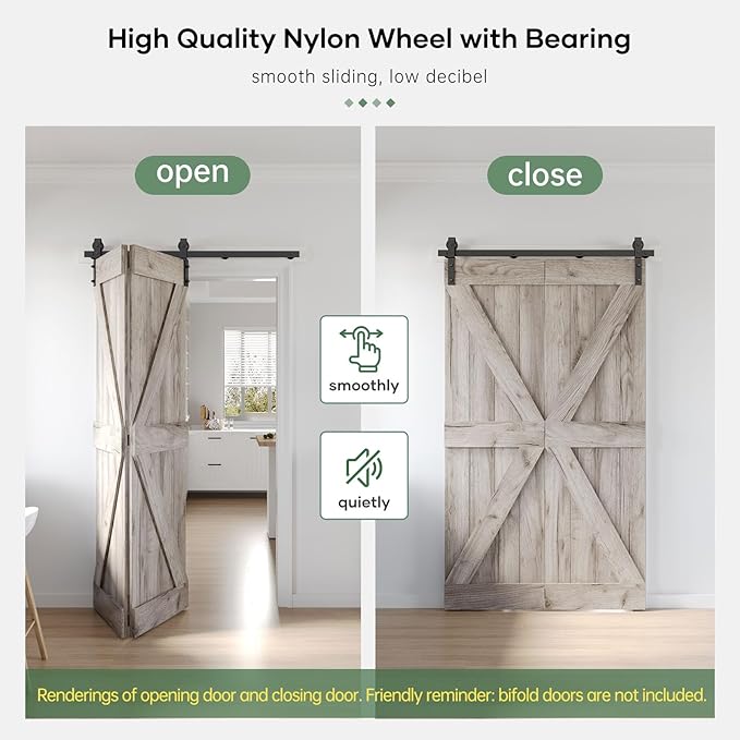 52" Bifold Sliding Barn Door Hardware Track Kit,Side Mounted Black J Shape Roller,Smoothly and Quietly,Assembly Easy,Fit Double 24" Bi-Folding Doors (Door Not Included)