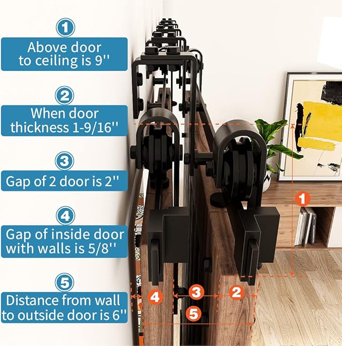ZEKOO 12FT Double Track Bypass Sliding Barn Door Hardware Kit for 2 Doors, Bypass Barn Door Track Kit, Low Ceiling, Easy Install, J Shape Hanger, Fit 72" Wide Door Panel