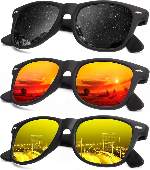 KALIYADI Polarized Sunglasses for Men and Women Matte Finish Sun glasses Color Mirror Lens UV Blocking (3 Pack)