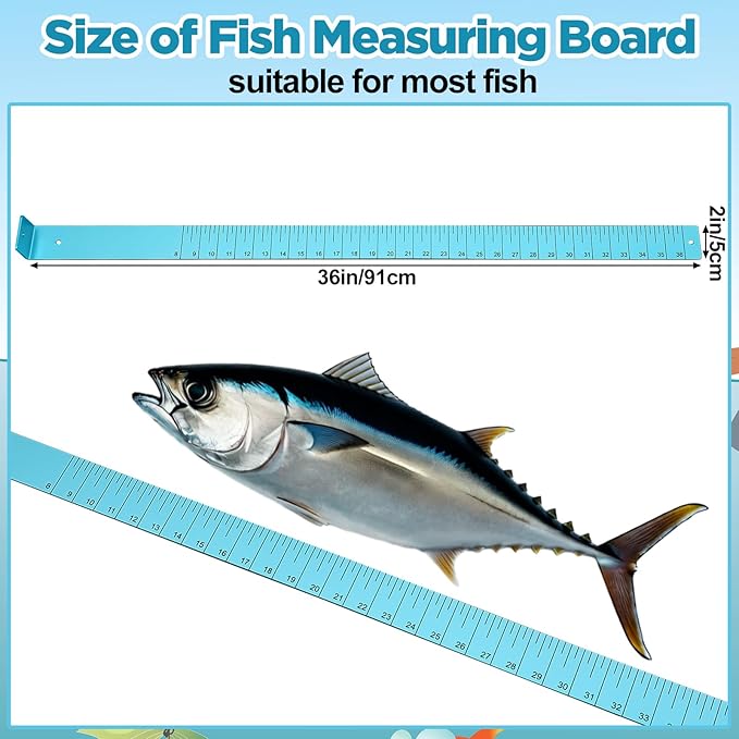 Zonon Fish Measuring Board 36" Long x 2" Wide x 1/8" Thick Anodized Aluminum Fish Ruler Aqua Blue Corrosion Resistant Boat Measuring Tool for Fishing Competition Fresh and Salt Water