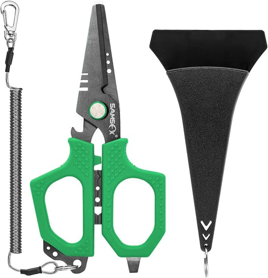 SAMSFX Fishing Braid Line Scissors Shears with Non-Slip Grip Handles (Green Handle)