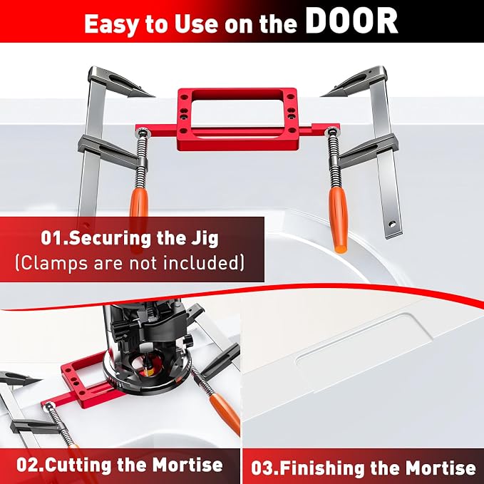 4" Fixed Size Door Hinge Jig for Door and Jamb, Aluminum Alloy Door Hinge Template Kit for Router, Mortise Jig Fits 4" Length 1/4" R, 5/8" R and Square Corner Hinges (4 in)