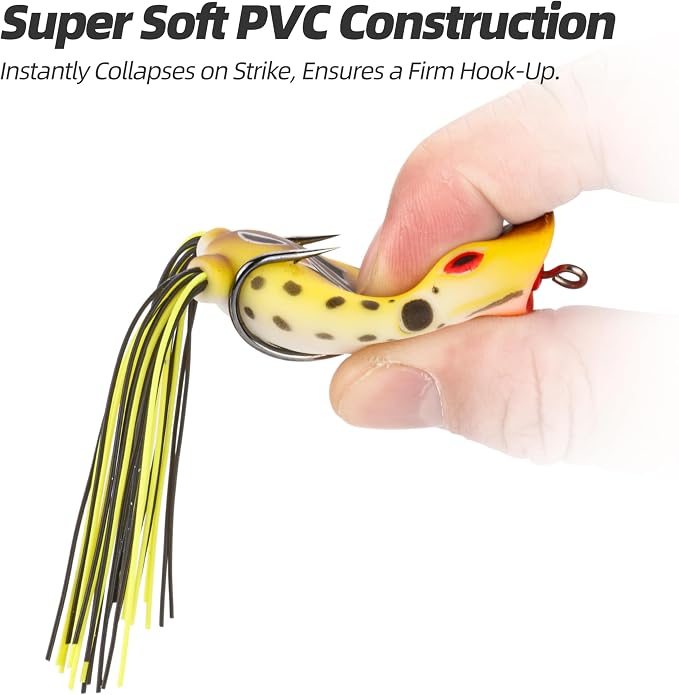 Soft Frog Lures, Topwater Swimbaits for Bass Fishing, Realistic PVC Design, Weedless Hooks, Perfect for Freshwater & Saltwater, Effective Fishing Lures for Pike & Snakehead