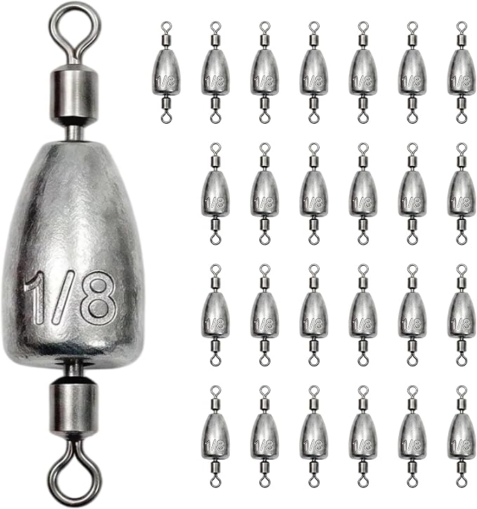 Fishing Weights with Rolling Swivel Bullet Quick Set Up Drop Shot Sinkers Streamlined Lead Fishing Sinkers for Freshwater Saltwater Catfish Bass Casting Fishing and Bottom Fishing Rigs