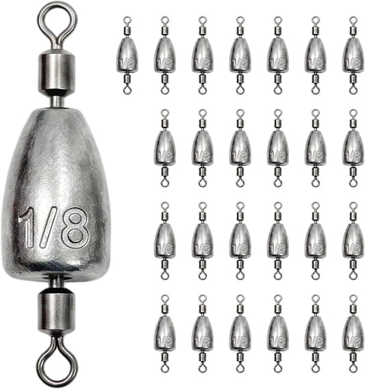 Fishing Weights with Rolling Swivel Bullet Quick Set Up Drop Shot Sinkers Streamlined Lead Fishing Sinkers for Freshwater Saltwater Catfish Bass Casting Fishing and Bottom Fishing Rigs