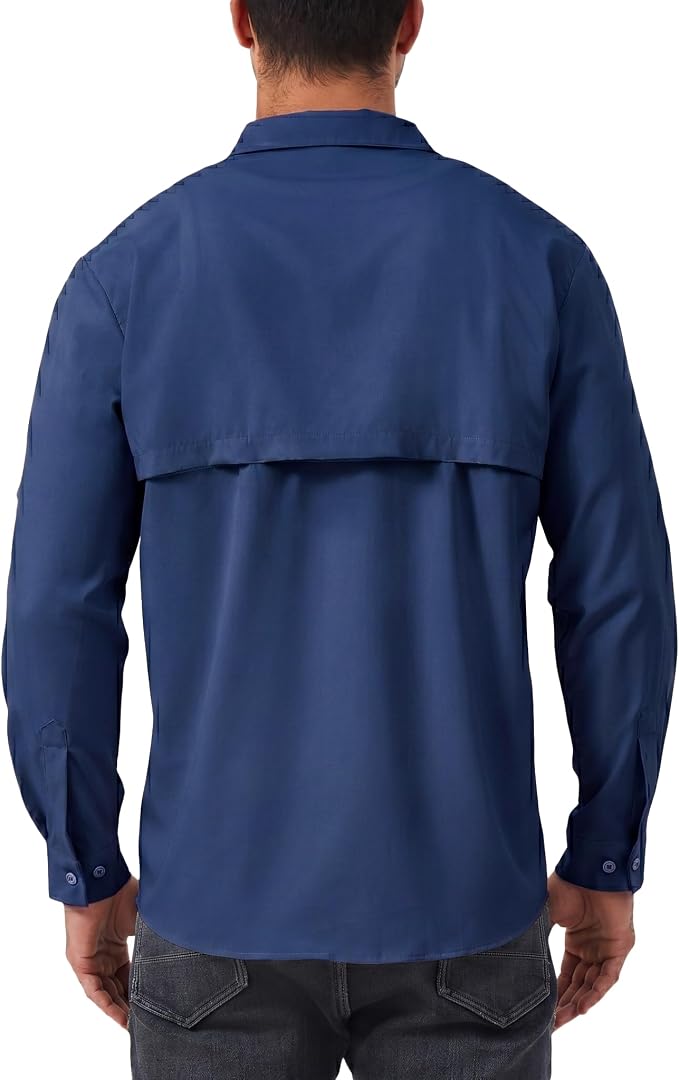 Men's Long Sleeve Fishing Shirts UPF 50+ Sun Protection Quick Dry Shirts Button Down Shirt for Hiking Camping