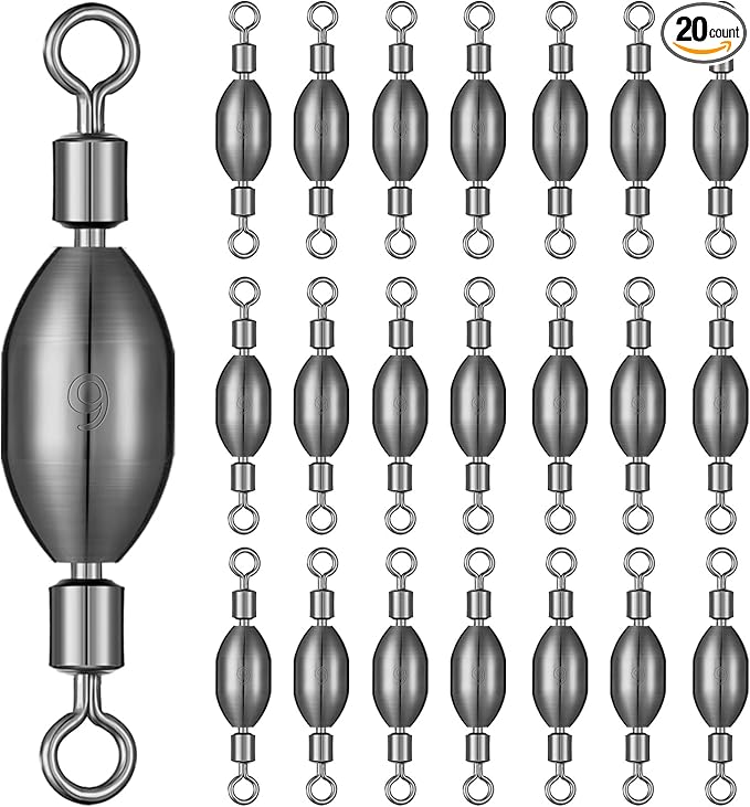 Seenelling 20 Pcs Brass Fishing Sinker Swivel Fishing Weights Saltwater Bullet Sinkers Drop Shot Weight Egg Sinkers with Swivel Rolling Removable Freshwater