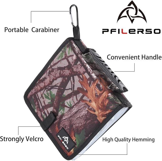Fishing Tackle Binder Lure Biat Organized Storage Bag for Soft Worms Rigs Jigs and Lines Fishing Tackle Wallet Case with 15+5pcs Transparent Thickened Ziplock Bag (Tree Camouflage)