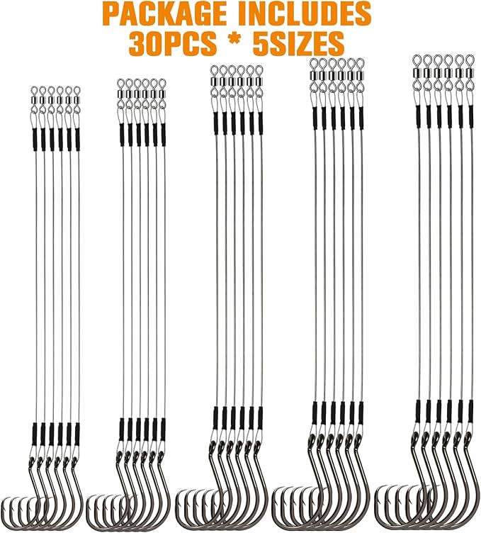 Dovesun 30PCS/20PCS Circle Hooks Fishing Pre-Rigged Catfish Rig for Saltwater Freshwater Catfish Hooks with Wire Leader 2/0 4/0 6/0 8/0 10/0