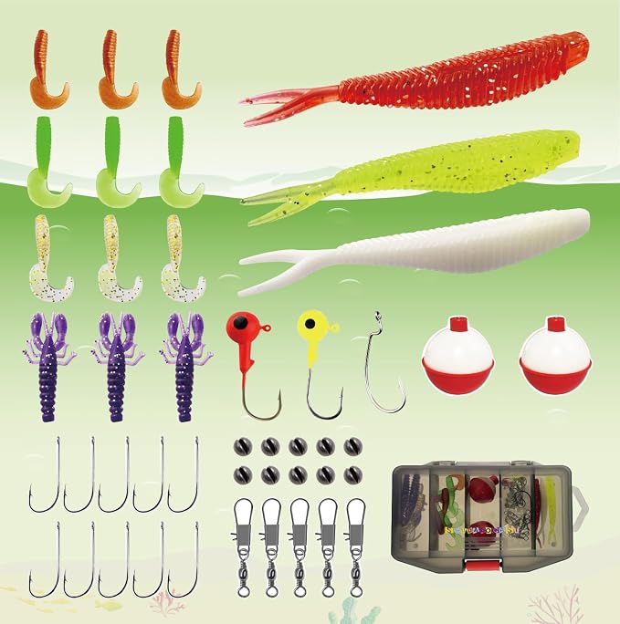 Kids Rod Set, Kids Fishing Rod and Reel Combo and Fishing Net Tackle Box with Fishing Lure Hook and Bag for Girls Beginners, Kids, Youth Anglers