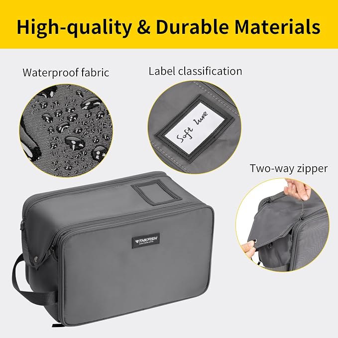 THKFISH Fishing Soft Plastic Bait Storage, Water-Resistant Extra-Large Clear Sleeves Tackle Bait Bag Storage For Lure Hooks, Sinkers & Fishing Accessories(Grey)
