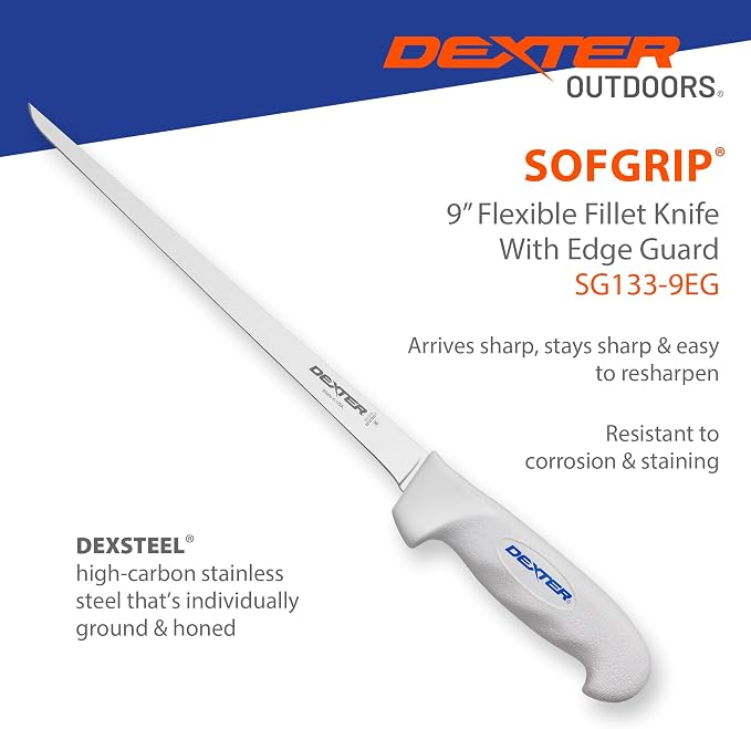 Dexter Outdoors 9" SOFGRIP Flexible Fillet Knife | Includes Edge Guard | High-Carbon American Stainless Steel Blade | Resists Corrosion | Comfortable, Slip-Resistant Handle | Made in USA