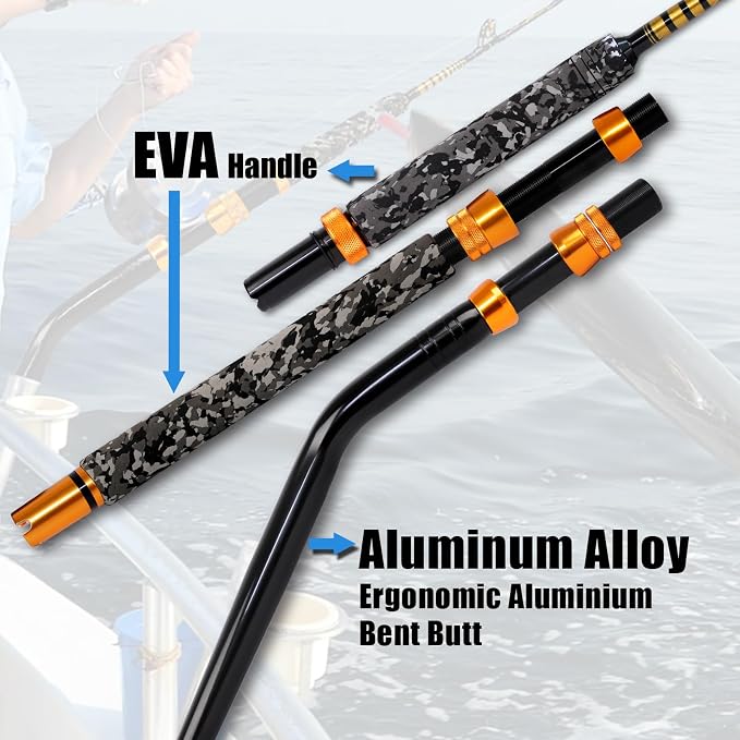 Fiblink 1-Piece Saltwater Offshore Trolling Rod 6-Feet Big Game Rod Conventional Boat Fishing Pole