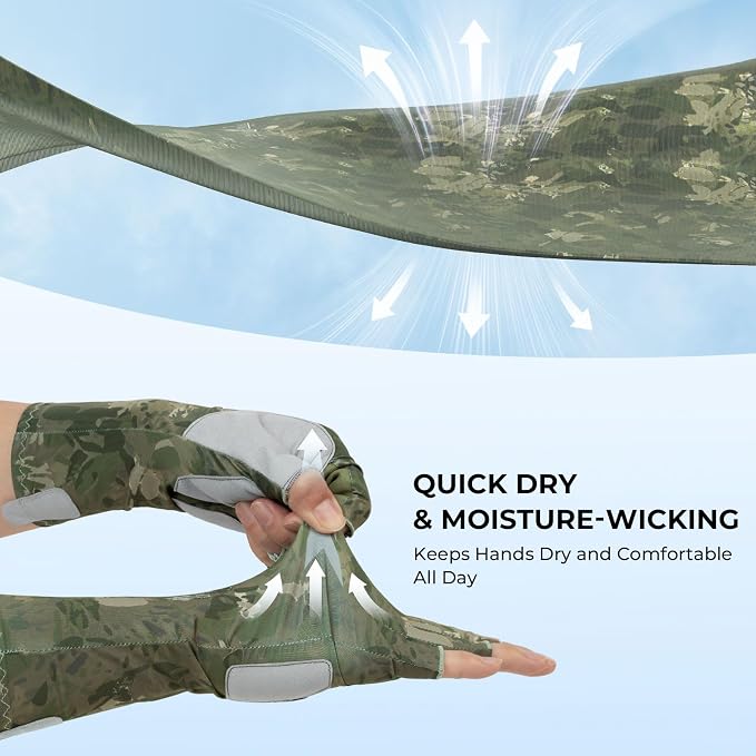 KastKing Agies Fishing Gloves Men, UPF 50+ Sun Gloves UV Protection, Cooling Quick-Dry 3/4 Fingerless Gloves with Extended Cuff, Microfiber Palm & Pull Tabs, for Fishing, Kayaking, Hiking, Hunting