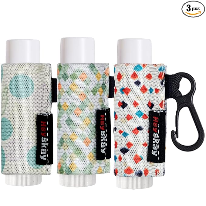 HEYSKAY 3pcs Lip Balm Holder Sleeves Keychain Chapstick & Lip Gloss Holder Elastic Sleeves (Geometric Pattern)