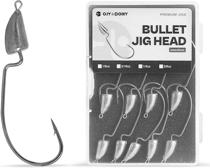 Weedless Darter Swimbait Jig Heads, Bullet Style Weighted EWG Offset Hooks for Texas Rig Fishing 1/8 3/16 1/4 3/8oz