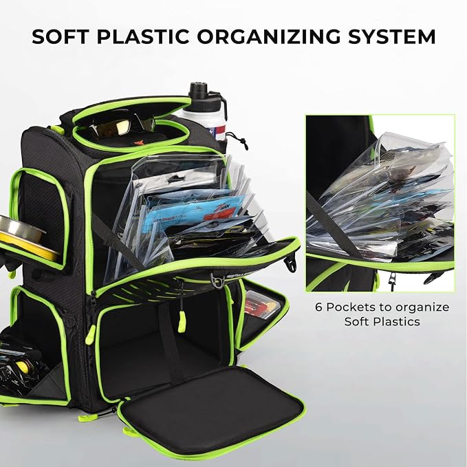 KastKing Bait Boss Fishing Tackle Backpack with Rod Holders-4 Tackle Boxes-Rain Cover,Storage for Fishing Gear