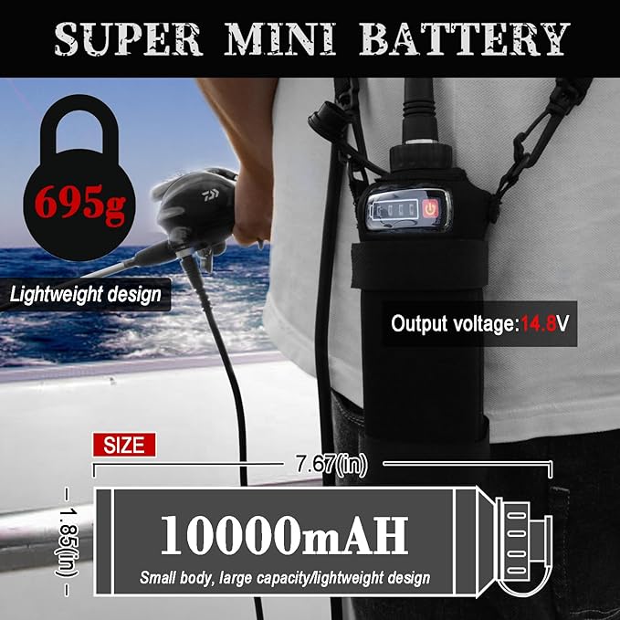 10Ah Sea Fishing Reel Battery and Accessories for Daiwa Tanacom Seaborg Leobritz Shimano Electric Fishing Reel Battery (Free 2m Power Cord)