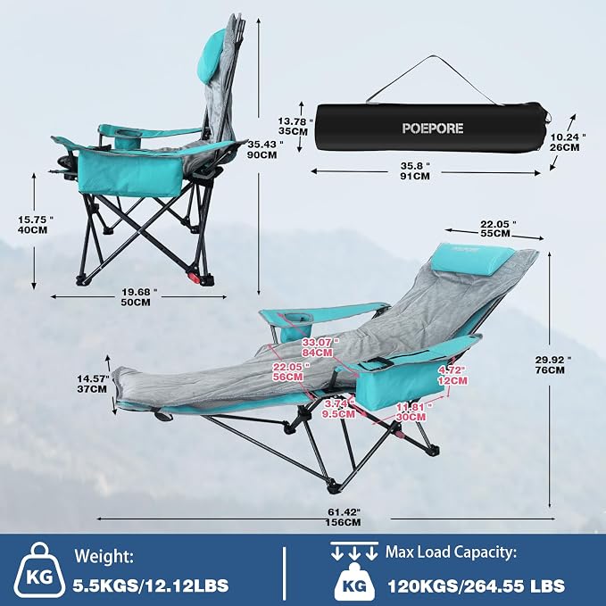 2-Pack Reclining Camping Chair 4 Position with Foot Rest Comfortable for Adults 265Ibs Folding Lounger Mesh Beach Chair with Cooler Bag,Cotton Cushion and Cup Holder for Outdoor Patio