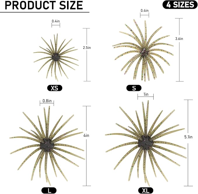 QualyQualy Sea Urchin Soft Lure, Super Durable Tentacle Creature Lure for Bass Pike Trout Fishing Easy Catch Saltwater Freshwater Soft Lures TPE Material