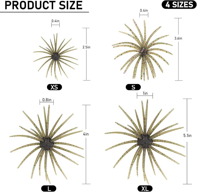 QualyQualy Sea Urchin Soft Lure, Super Durable Tentacle Creature Lure for Bass Pike Trout Fishing Easy Catch Saltwater Freshwater Soft Lures TPE Material