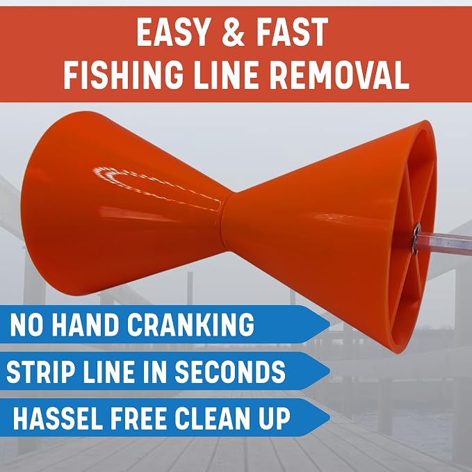 Fishing Line Stripper for Fishing Reels - Fast Fishing Line Remover | Compatible With Most Drills - Easy To Use Fishing Line Stripping Tool