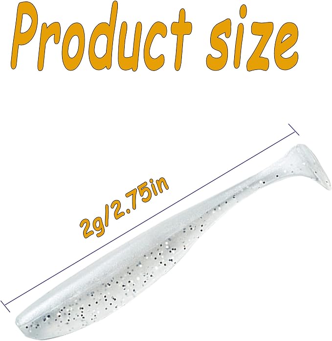 100PCS Bait Fishing Soft Plastic Lures, Soft Paddle Tail Lures for Freshwater and Saltwater Bass Lures with Box White red Green Gray Loach 2g,7cm