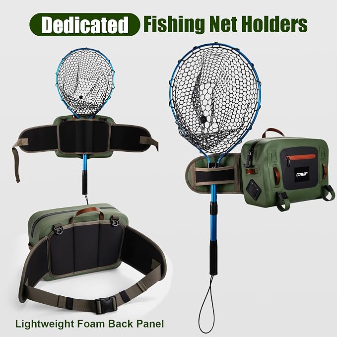 Goture Waterproof Fishing Waist Pack,IPX8 840D TPU Large Tackle Bag with Rod Holder,Airtight Zipper Closure,Detachable Water Bottle Holder, 10L Fly Fishing Bag with Adjustable Strap,Sling Fanny Pack