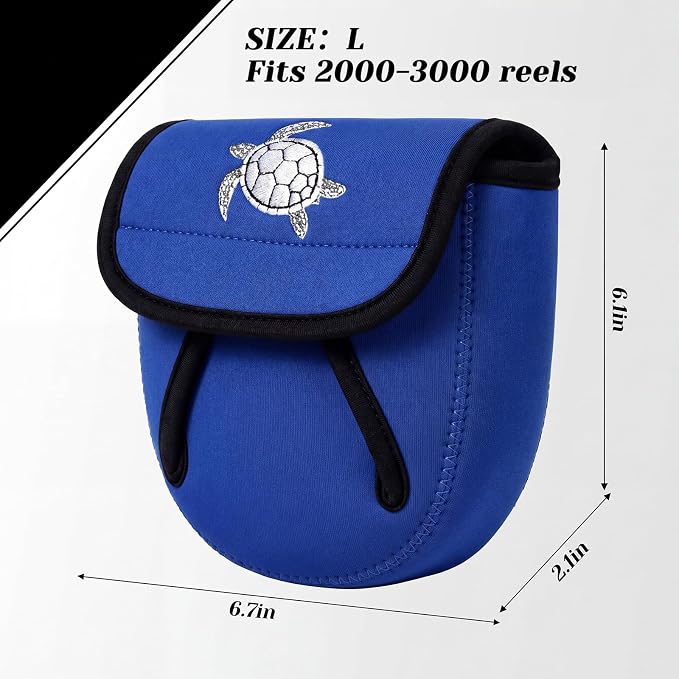 3 Pcs Fishing Spinning Reel Cover with Turtle Embroidery Baitcasting Trolling Fishing Reels Neoprene Protective Case Pouch Sleeve Gloves Bags Fits 2000-3000 Series Reel(Blue,Classic)