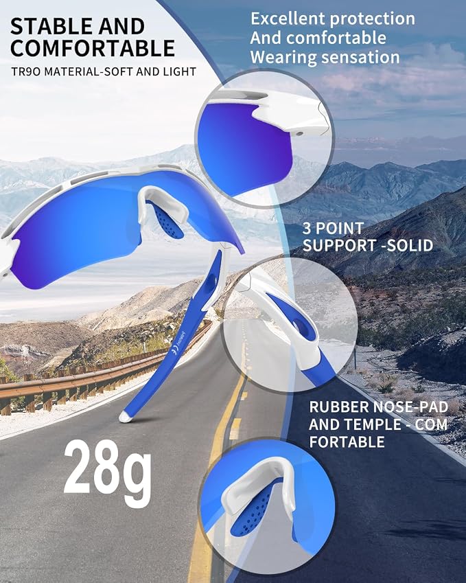 Rosemal Sports Sunglasses Polarized Cycling Sunglasses Running Driving Fishing Hiking for Men Women UV400 TAC TR90